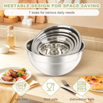 TAEVEKE Metal Mixing Bowls with Lids, 7 PCS Stainless Steel Mixing Bowls for Kitchen, Storage Nestin...