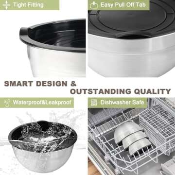 TAEVEKE Metal Mixing Bowls with Lids, 7 PCS Stainless Steel Mixing Bowls for Kitchen, Storage Nesting Bowls for Baking Cooking Prepping Serving Food, Dishwasher Safe Mixing Bowl Set