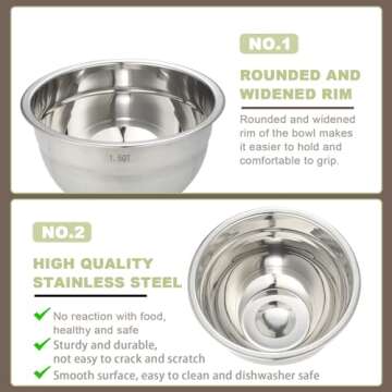 TAEVEKE Metal Mixing Bowls with Lids, 7 PCS Stainless Steel Mixing Bowls for Kitchen, Storage Nesting Bowls for Baking Cooking Prepping Serving Food, Dishwasher Safe Mixing Bowl Set