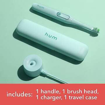 hum by Colgate Smart Electric Toothbrush Kit, Rechargeable Sonic Toothbrush with Travel Case & Bonus Replacement Brush Head, Teal(Discontinued/no refill heads available)