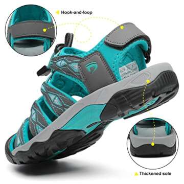 Dannto Women's Sport Hiking Sandals Closed Toe Outdoor Athletic Walking Sandal Lightweight Summer Water Shoes Grey Size 8.5