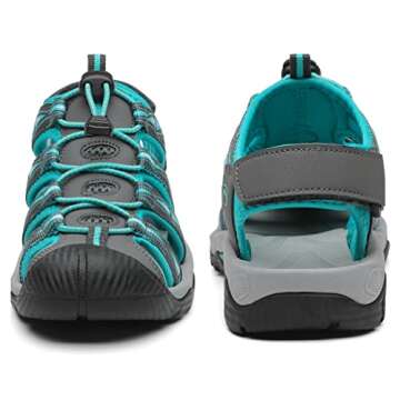 Dannto Women's Sport Hiking Sandals Closed Toe Outdoor Athletic Walking Sandal Lightweight Summer Water Shoes Grey Size 8.5