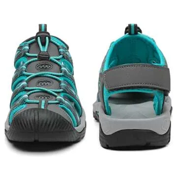 Dannto Women's Sport Hiking Sandals Closed Toe Outdoor Athletic Walking Sandal Lightweight Summer Water Shoes Grey Size 8.5