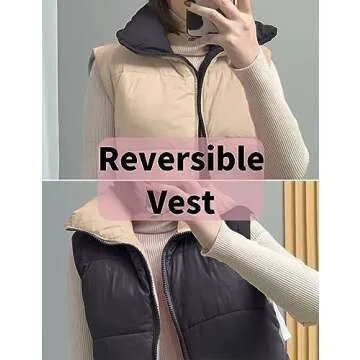 FindThy Women’s Warm Cropped Puffer Vest Stand Collar Zip Up Winter Waistcoat Puffer Gilet