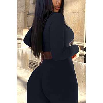 Mulisky Women’s Casual 2 Piece Outfits Sexy Bodycon Long Sleeve Crop Top with Long Pants Tracksuit Set Jumpsuits