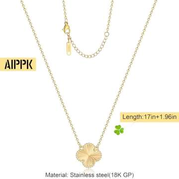AIPPK Clover Pendant Van Cleef Necklace for Women 18K Gold Plated Gold Four Leaf Clover Necklace Luc...