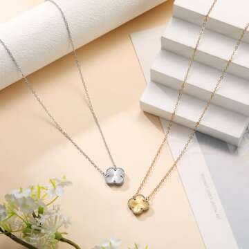 AIPPK Clover Pendant Van Cleef Necklace for Women 18K Gold Plated Gold Four Leaf Clover Necklace Lucky Dainty Jewelry Gifts for Women