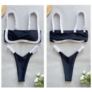 WODECASA Women's Colorblock Bikini Set Square Neck High Cut Cheeky Sexy Two Piece Swimsuit Bathing Suit