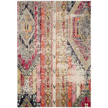 SAFAVIEH Monaco Collection Accent Rug - 3' x 5', Light Grey & Multi, Tribal Distressed Design, Non-S...