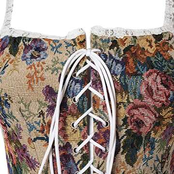 Women Vintage Floral Print Vest Sexy Bodycon Boat Neck Jacquard Camisole Flounce Irregular Suspender Corset (Colorful, Small)