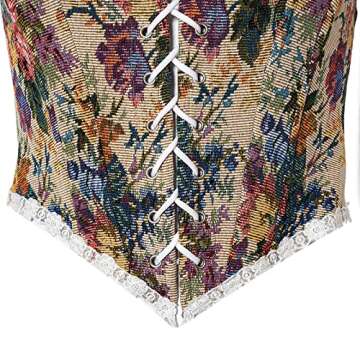 Women Vintage Floral Print Vest Sexy Bodycon Boat Neck Jacquard Camisole Flounce Irregular Suspender Corset (Colorful, Small)