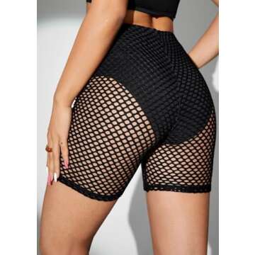 Nihsatin Women's Elastic Fishnet Biker Shorts See Through Short Leggings Without Panty