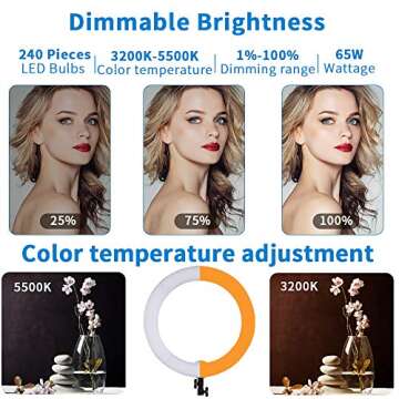 GSKAIWEN 18inch 65W LED Makeup Ring Light with Mirror for Eyebrow Tattoo Light Lash Lamp Beauty Ligh...