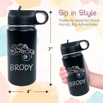 The Crafty Engineer Monster Truck Water Bottle, 12 oz, Personalized Gift for Kids, Double-Wall Stain...