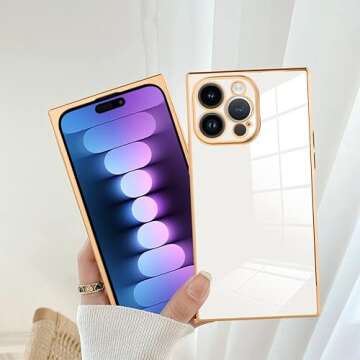 SAKUULO Case for iPhone 15 Pro Cute Plating Gold Case for Women Girls Soft TPU Shockproof Raised Full Camera Protection Electroplate Bumper Cover for iPhone 15 Pro 6.1"-White