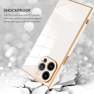 SAKUULO Case for iPhone 15 Pro Cute Plating Gold Case for Women Girls Soft TPU Shockproof Raised Full Camera Protection Electroplate Bumper Cover for iPhone 15 Pro 6.1"-White