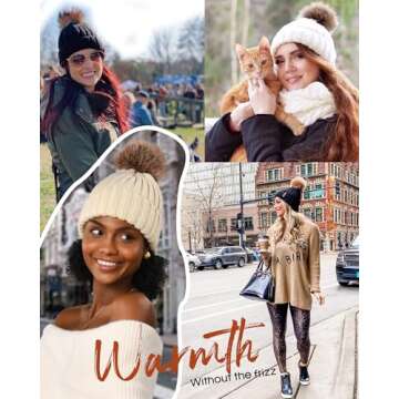 FURTALK Womens Satin Lined Beanie with Pom - Winter Hat