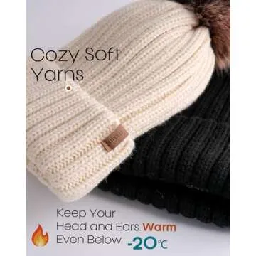 FURTALK Womens Satin Lined Beanie with Pom - Winter Hat