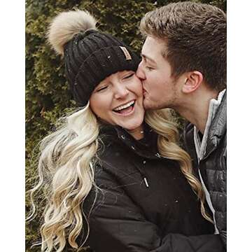 FURTALK Womens Satin Lined Beanie with Pom - Winter Hat