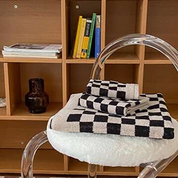 Checkered Hand Towels Soft Cotton for Bathroom Decor
