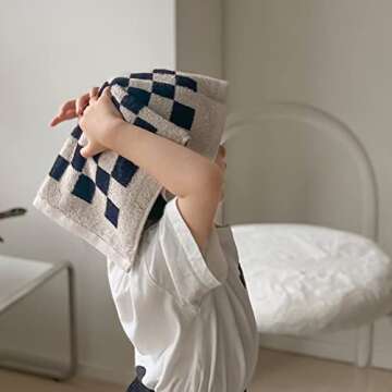 Checkered Hand Towels Soft Cotton for Bathroom Decor