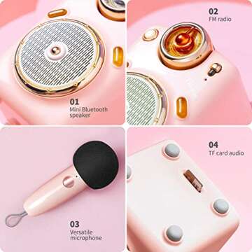 Divoom Cute Speaker with Microphone, with 7 Different Sound Modes for Singing or Talking, Karaoke Machine for Girls, Boys, Family Party, Presentation, Training, Outdoor (Pink)
