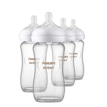 Philips AVENT Glass Natural Baby Bottles with Natural Response Nipples, Clear, 8oz, 4pk (SCY913/04) ...