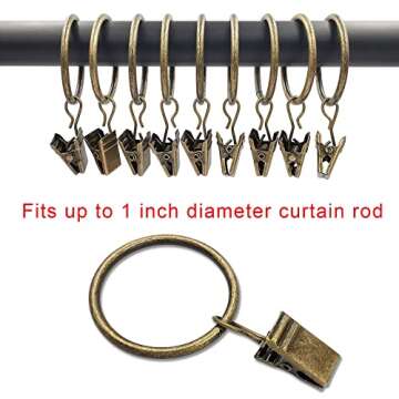 LLPJS 40 Pack Curtain Rings with Clips, Curtain Clip Rings Hooks, Bow Hanger Clips for Hanging Drapery Drapes Bows, Ring 1.26 inch Interior Diameter, Fits up to 1" Rod, Bronze