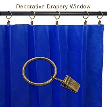 LLPJS 40 Pack Curtain Rings with Clips, Curtain Clip Rings Hooks, Bow Hanger Clips for Hanging Drapery Drapes Bows, Ring 1.26 inch Interior Diameter, Fits up to 1" Rod, Bronze