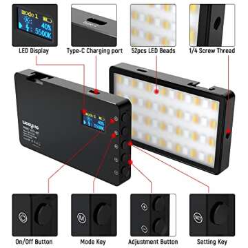 Weeylite RB08P RGB LED Video Light, Portable Small Pocket LED Camera Light with Mini Tripod & Phone Holder, 2500-8500K Photography Lights Panel with Built-in 3000mAh LCD Display Type-C Charging