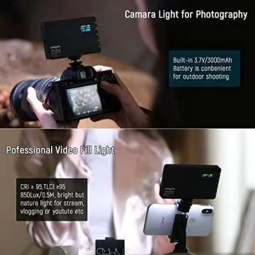 Weeylite RB08P RGB LED Video Light, Portable Small Pocket LED Camera Light with Mini Tripod & Phone Holder, 2500-8500K Photography Lights Panel with Built-in 3000mAh LCD Display Type-C Charging