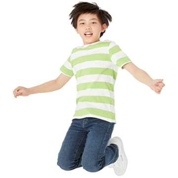 Amazon Essentials Boys' Short-Sleeve T-Shirts, Pack of 5, Orange/Grey/Classic Blue, Dogs/Stripe, Small