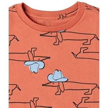 Amazon Essentials Boys' Short-Sleeve T-Shirts, Pack of 5, Orange/Grey/Classic Blue, Dogs/Stripe, Small