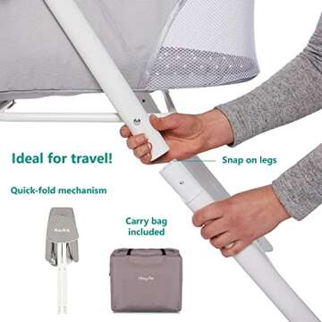 Dream On Me Traveler Portable Bassinet In Grey, Lightweight And Breathable Mesh Design, Easy To Clean And Fold Baby Bassinet - Carry Bag Included