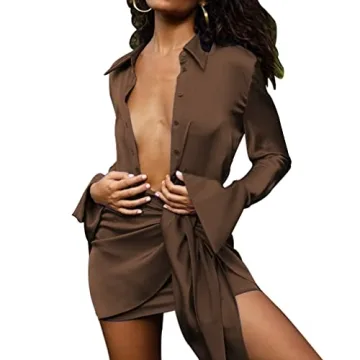 SHESEEWORLD Women's Sexy Long Sleeve V Neck Mini Dress