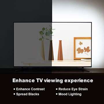 HAMLITE TV LED Backlight USB Powered, 6500K White PC Monitor Bias Lighting for 60 65inch TVs,14.8Ft RGBW Led Light for TV with RF Remote 20 Colors Changing LED Background Room Decor