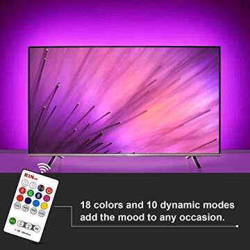 HAMLITE TV LED Backlight USB Powered, 6500K White PC Monitor Bias Lighting for 60 65inch TVs,14.8Ft RGBW Led Light for TV with RF Remote 20 Colors Changing LED Background Room Decor