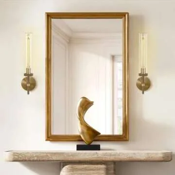 Joyunleo Brass Sconces Wall Lighting, 19" Tube Glass Gold Sconces, Bathroom Wall Sconces Lighting Vanity Lights Wall Lights for Living Room, Hallway, Fireplace, Staircase
