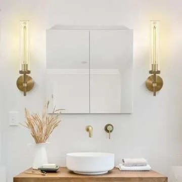Joyunleo Brass Sconces Wall Lighting, 19" Tube Glass Gold Sconces, Bathroom Wall Sconces Lighting Vanity Lights Wall Lights for Living Room, Hallway, Fireplace, Staircase