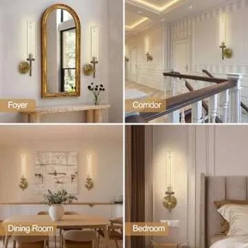 Joyunleo Brass Sconces Wall Lighting, 19" Tube Glass Gold Sconces, Bathroom Wall Sconces Lighting Vanity Lights Wall Lights for Living Room, Hallway, Fireplace, Staircase
