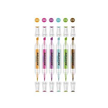 MOLOTOW Aqua Twin Marker Basic Set 2, Brush and Chisel Nib, Assorted Colors, 6 Marker Set, 1 Set Each (729.302)
