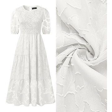 Trendy 2024 ZESICA Summer Midi Dress with Puff Sleeves