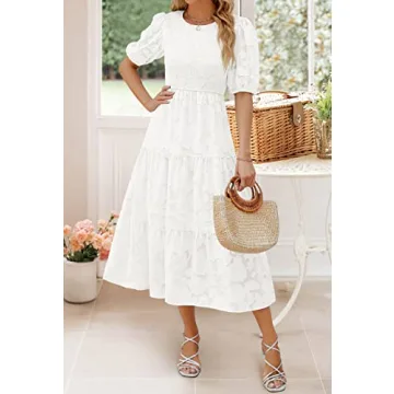 Trendy 2024 ZESICA Summer Midi Dress with Puff Sleeves