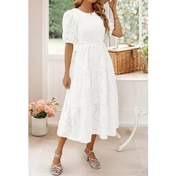 Trendy 2024 ZESICA Summer Midi Dress with Puff Sleeves