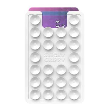StickyGrippy Suction Phone Card Holder Mount, Phone Wallet, Silicon Adhesive Phone Accessory for iPhone and Android, Hands-Free Mirror Shower Phone Holder, TikTok Videos and Selfies (White)