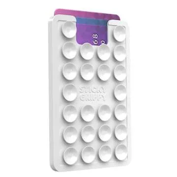 StickyGrippy Suction Phone Card Holder Mount, Phone Wallet, Silicon Adhesive Phone Accessory for iPhone and Android, Hands-Free Mirror Shower Phone Holder, TikTok Videos and Selfies (White)