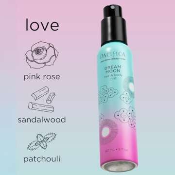 Pacifica Hair Perfume & Body Fragrance Spray Mist - Dream Moon with Bergamot, Pear, Pink Rose, Coconut, Vanilla, Sandalwood & Patchouli – Alcohol-Free, Vegan & Cruelty-Free, 5 oz (1 Count)