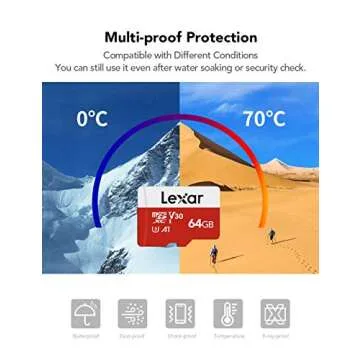 Lexar 64GB Micro SD Card, microSDXC UHS-I Flash Memory Card with Adapter - Up to 100MB/s, A1, U3, Class10, V30, High Speed TF Card