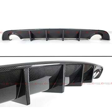 For 2015-2019 Dodge Charger SRT Hellcat Scat Pack Shark Fin Rear Bumper Diffuser Painted Carbon Fiber Look Finish