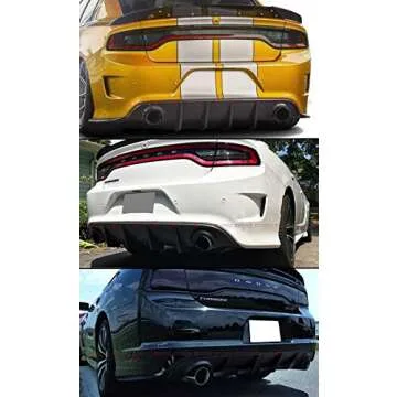 For 2015-2019 Dodge Charger SRT Hellcat Scat Pack Shark Fin Rear Bumper Diffuser Painted Carbon Fiber Look Finish